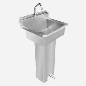 Lavamanos individual en acero inoxidable con accionamiento de pie.